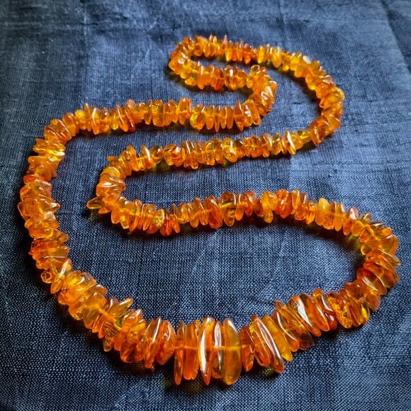 Vintage Genuine Baltic Amber Beaded Loop Necklace, Honey Butterscotch, Opera 22” - Picture 1 of 11